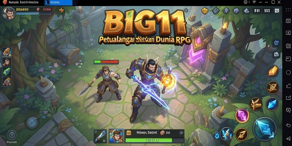 Tangkapan layar utama menunjukkan pertarungan seru dalam game RPG.