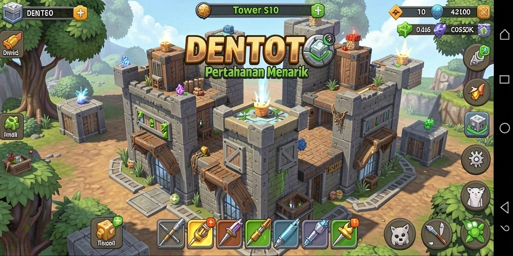 Tampilan menarik gameplay DENTOTO dalam genre Tower Defense.