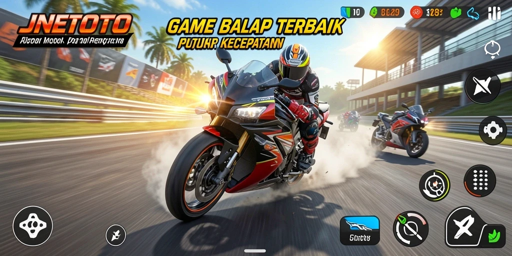 Gameplay mendebarkan dari JNETOTO dengan motor balap yang cepat.