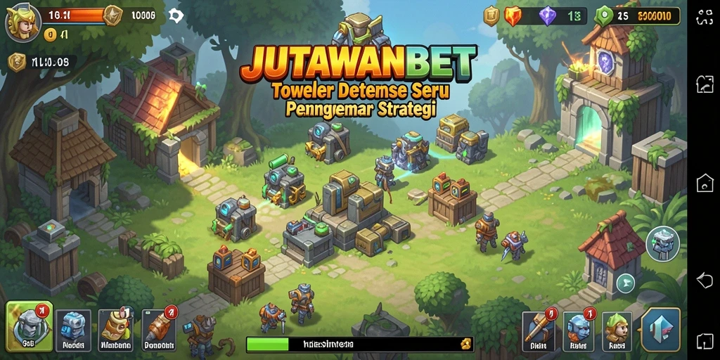 Tangkapan layar gameplay JUTAWANBET menampilkan menara yang beraksi melawan musuh.