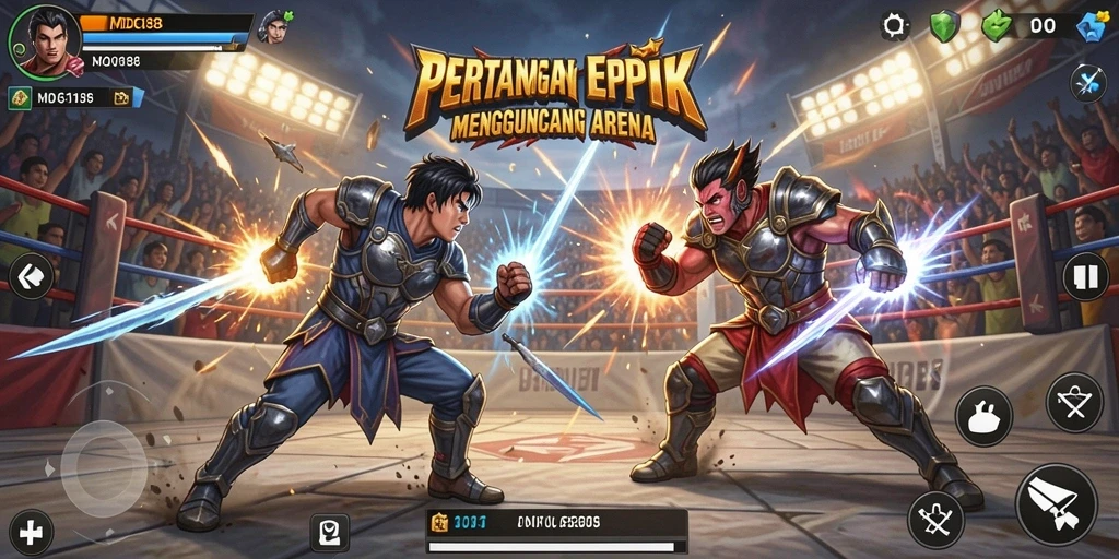 Screenshot utama MDG188 menampilkan karakter dalam pertarungan sengit.