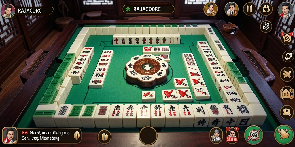 Tampilan gameplay RAJACORC yang menarik dan seru dalam permainan Mahjong.