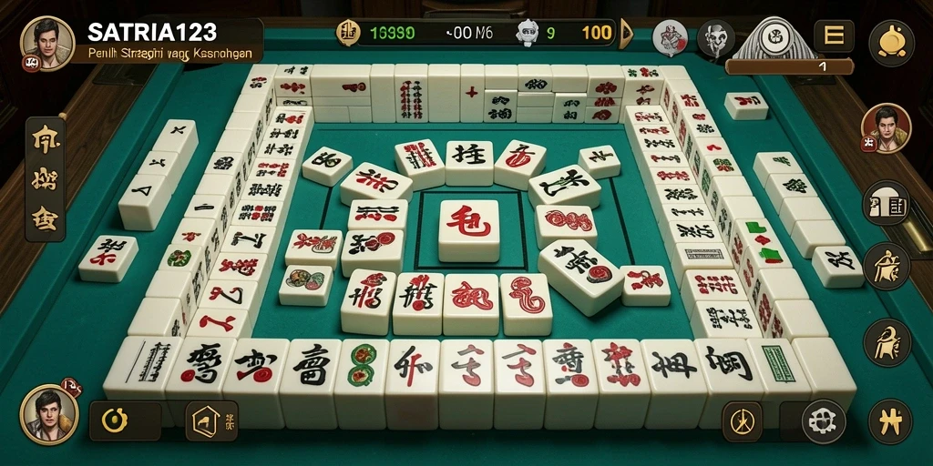 Tangkapan layar dari gameplay SATRIA123 yang menarik dengan ubin Mahjong.