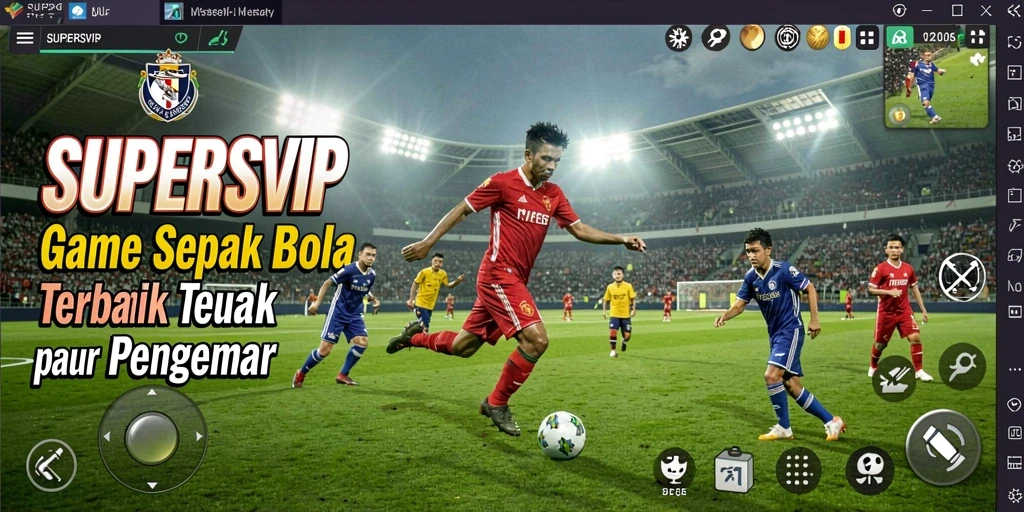 Screenshot utama SUPERSVIP menampilkan aksi menegangkan di lapangan sepak bola.
